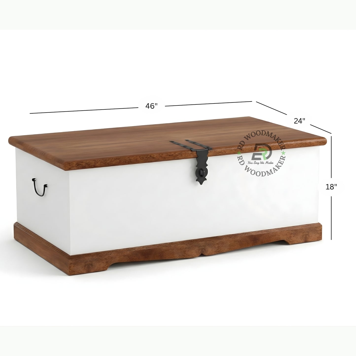 MODERN WHITE WOOD STORAGE TRUNK WITH METAL LOCK