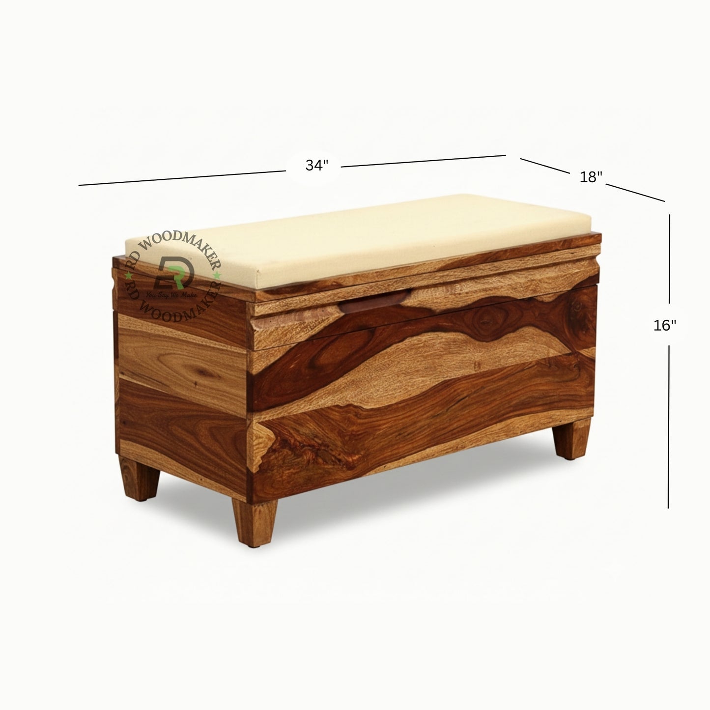 MODERN UPHOLSTERED TOP WOODEN STORAGE BENCH TRUNK