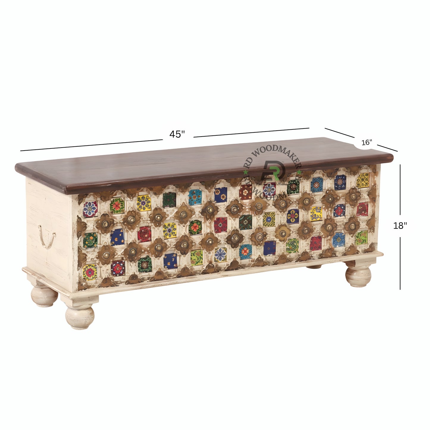 VINTAGE HANDPAINTED DISTRESSED WOODEN STORAGE TRUNK