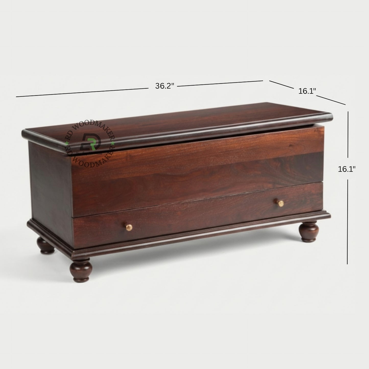 CLASSIC DARK WOOD STORAGE TRUNK WITH DRAWER & TURNED LEGS