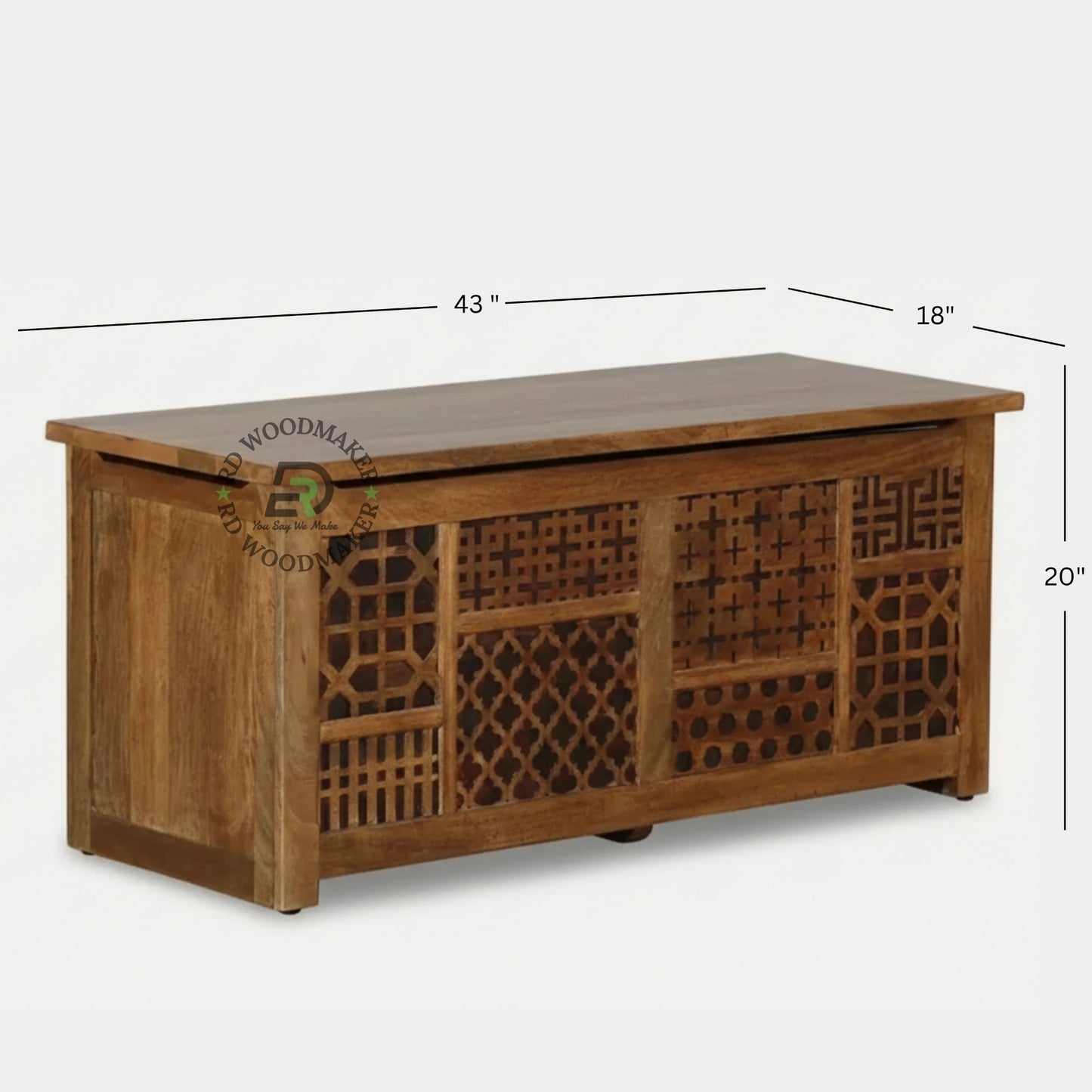 DECORATIVE PATCHWORK DESIGN SOLID WOOD STORAGE TRUNK