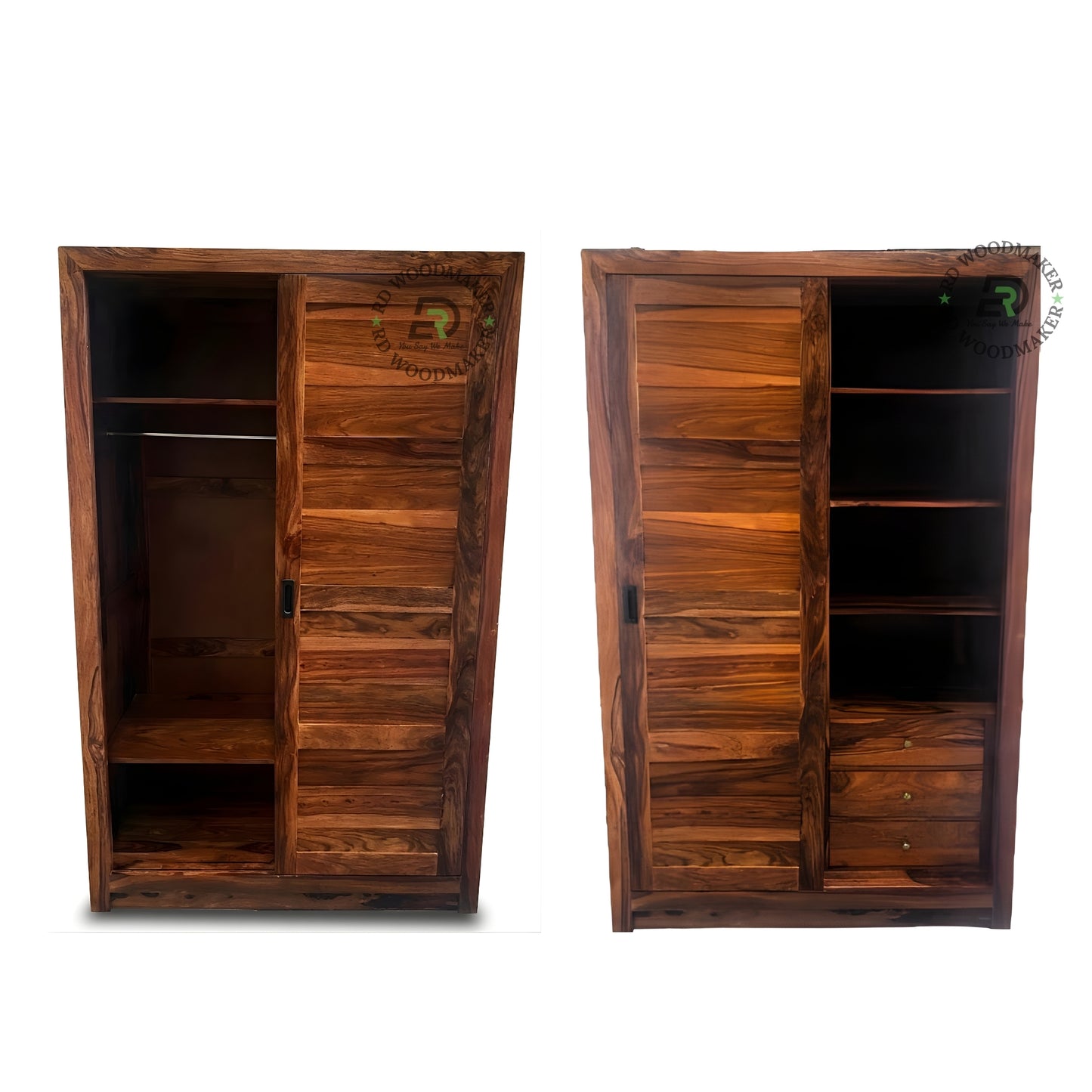 MODERN HORIZONTAL SLATTED SOLID WOOD 2-DOOR WARDROBE