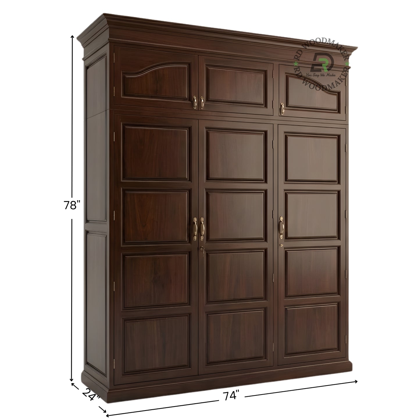 PREMIUM LARGE 3-DOOR SOLID WOOD WARDROBE WITH TOP STORAGE