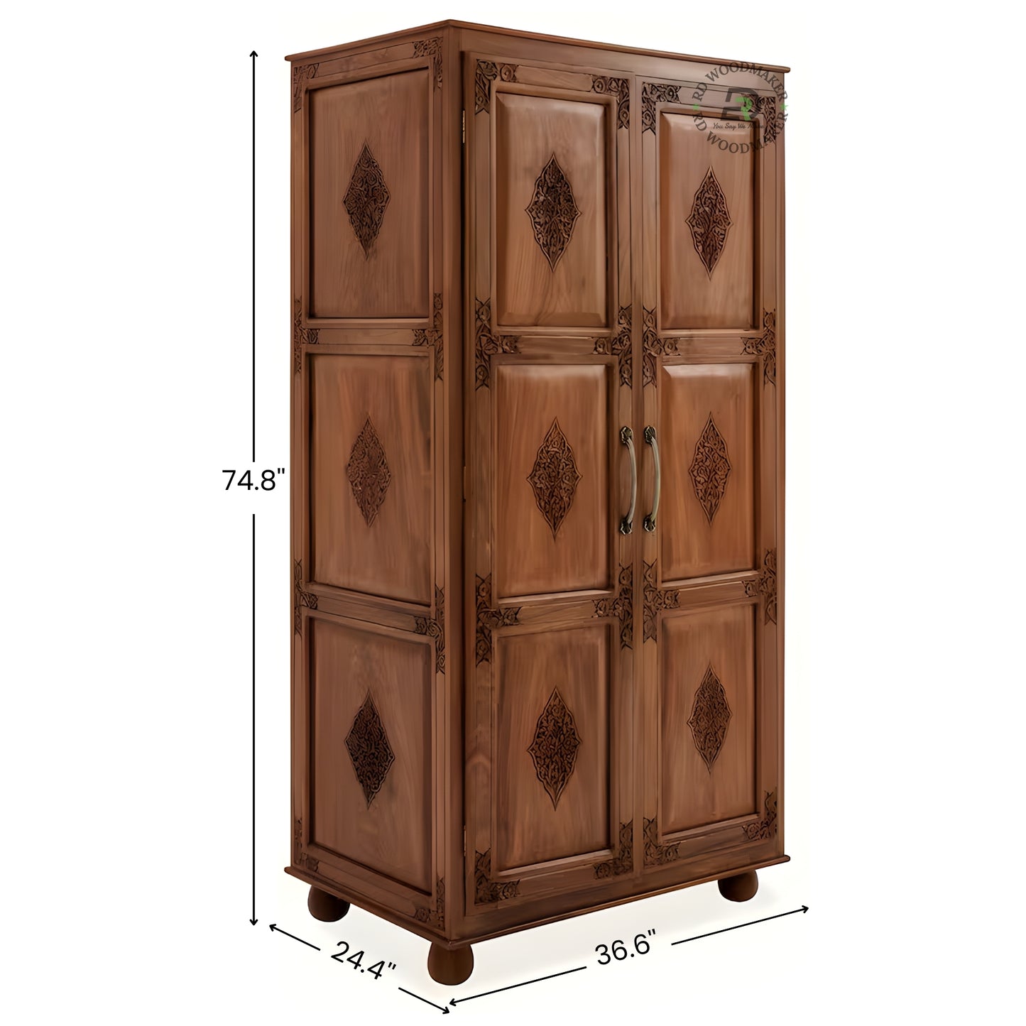 HAND-CARVED SOLID WOOD 2-DOOR WARDROBE