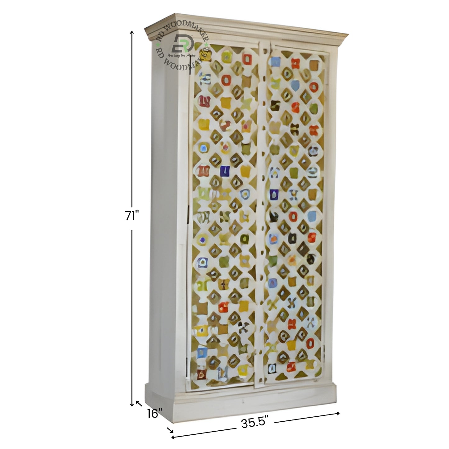 BOHEMIAN HAND-PAINTED DISTRESSED WOOD TALL WARDROBE