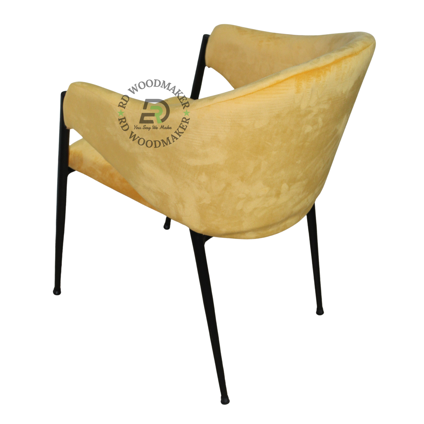 MUSTARD YELLOW VELVET UPHOLSTERED METAL ARMCHAIR
