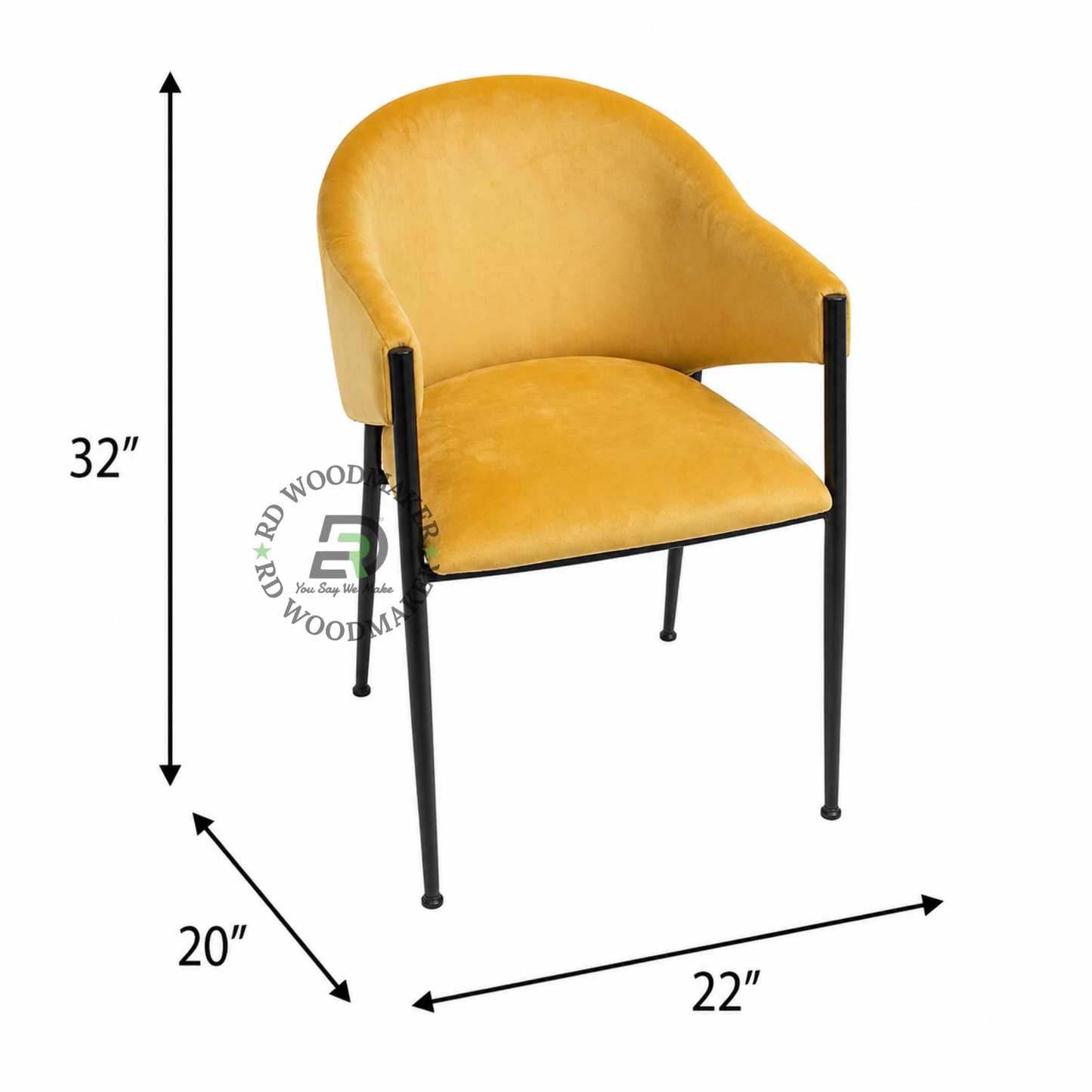 MUSTARD YELLOW VELVET UPHOLSTERED METAL ARMCHAIR