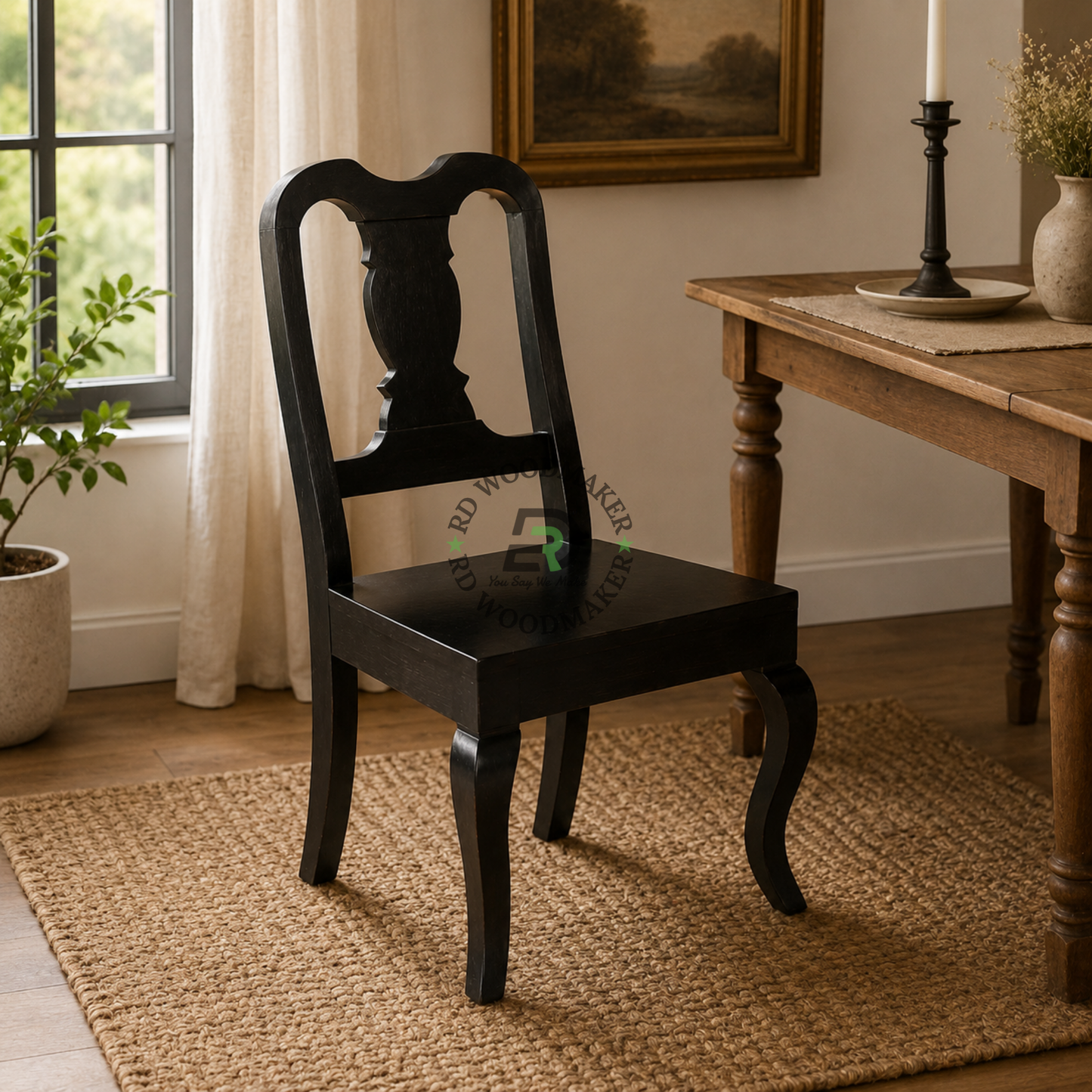 CLASSIC BLACK WOODEN HIGH BACK DINING CHAIR