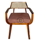 CANE BACK WOODEN DINING ARMCHAIR WITH BROWN CUSHION