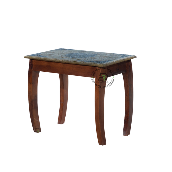 HANDCRAFTED CERAMIC TILE TOP SOLID WOOD SIDE TABLE