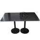 MODERN RECTANGULAR DARK TOP DINING TABLE WITH TWIN ROUND PEDESTALS