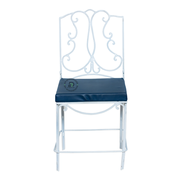 PREMIUM DECORATIVE WHITE METAL COUNTER CHAIR WITH BLUE CUSHION