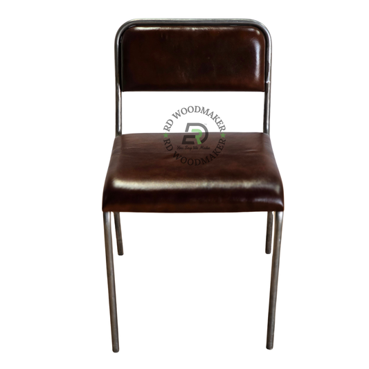 VINTAGE BROWN LEATHERETTE METAL DINING CHAIR