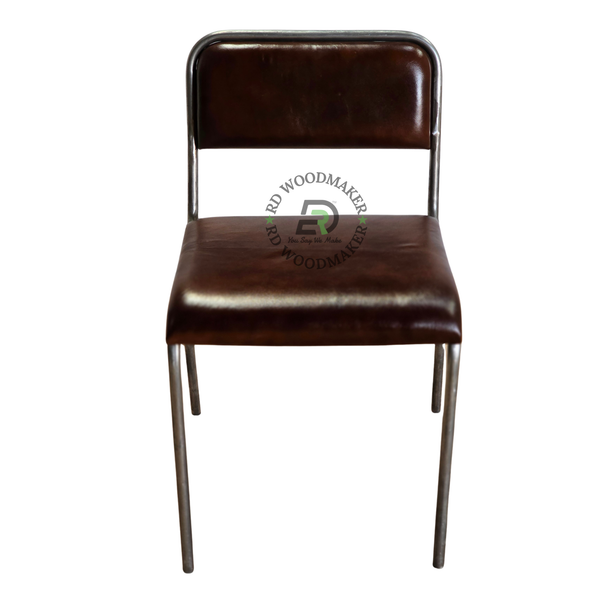 VINTAGE BROWN LEATHERETTE METAL DINING CHAIR