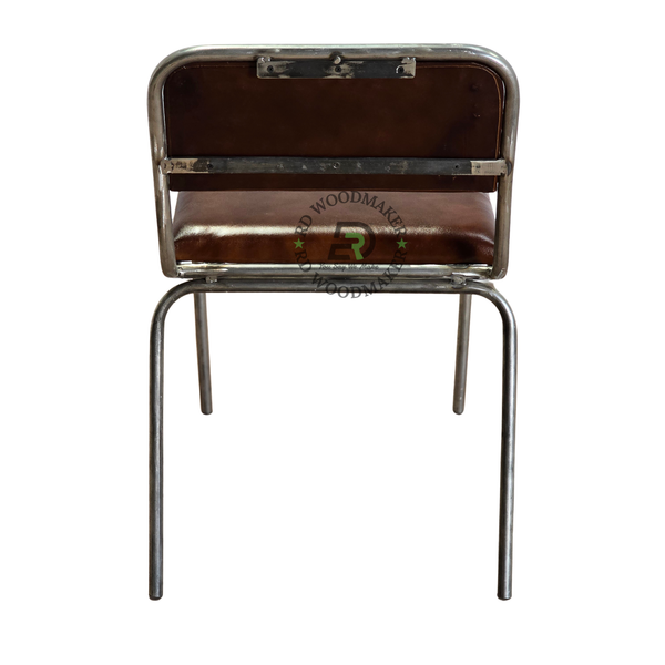 VINTAGE BROWN LEATHERETTE METAL DINING CHAIR