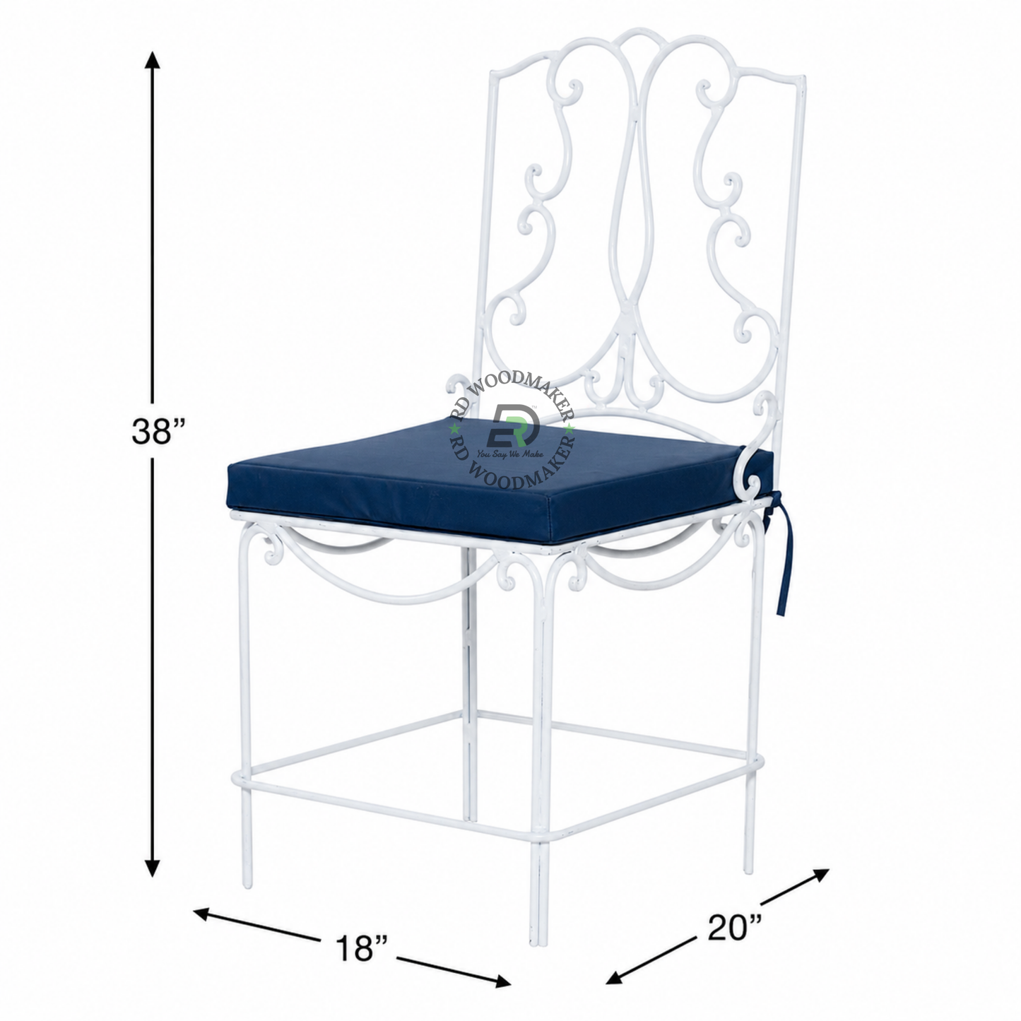 PREMIUM DECORATIVE WHITE METAL COUNTER CHAIR WITH BLUE CUSHION