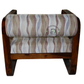 WOODEN CANE ARMCHAIR WITH PATTERNED UPHOLSTERY