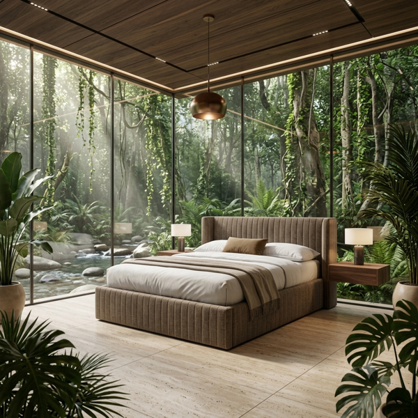 MODERN WINGBACK UPHOLSTERED BED