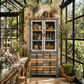 VINTAGE SOLID WOOD DISPLAY CABINET WITH GLASS DOORS & 6 DRAWERS