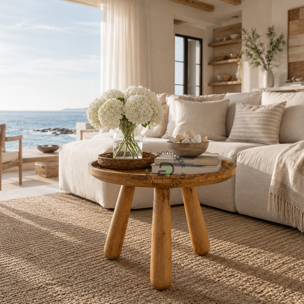 ROUND SOLID WOOD TRAY TOP COFFEE TABLE
