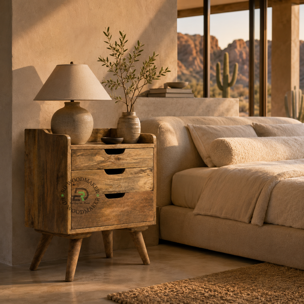 MODERN SOLID WOOD 3 DRAWER BEDSIDE TABLE