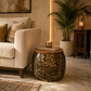 HANDCRAFTED METAL CUTWORK ACCENT SIDE TABLE WITH WOODEN TOP