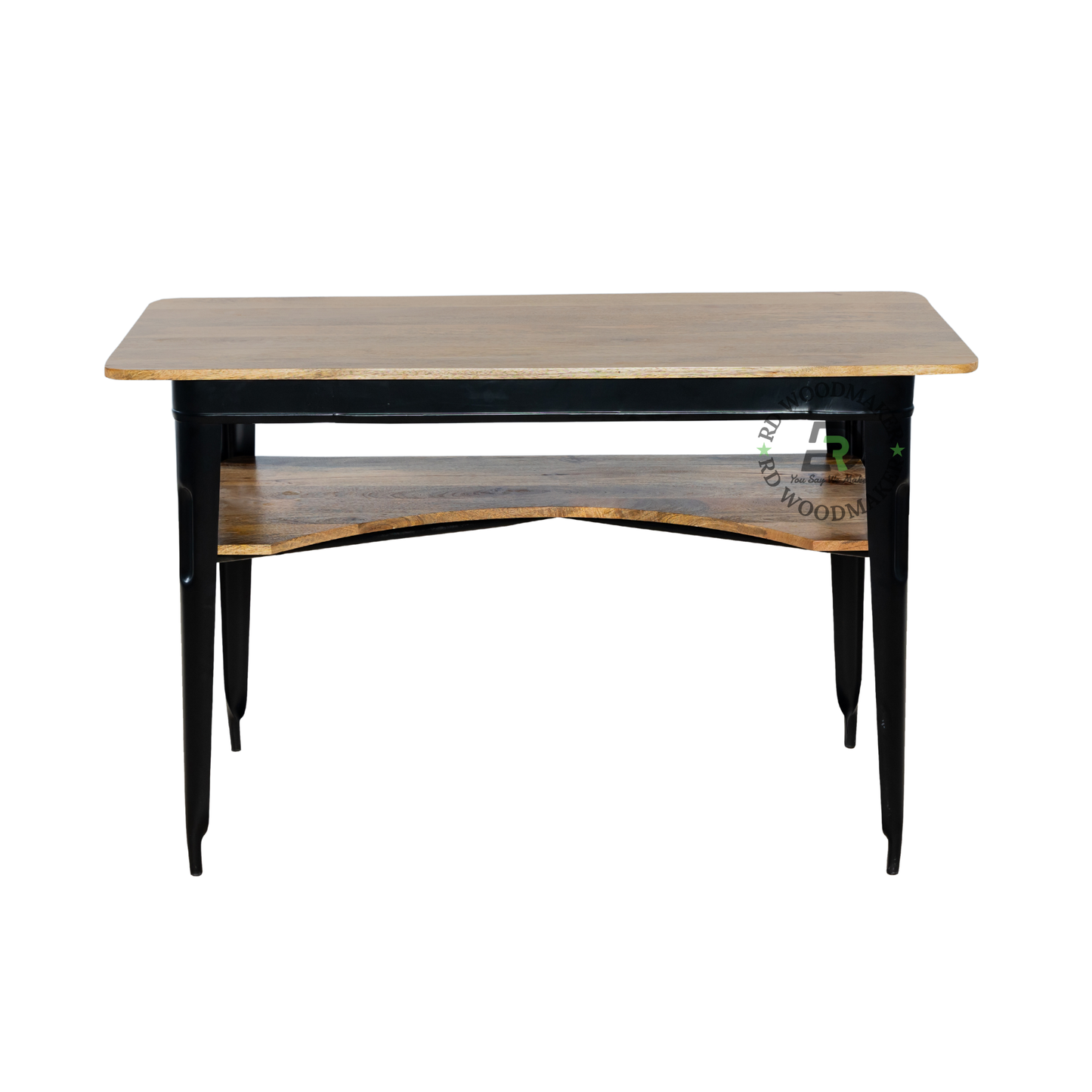 MODERN INDUSTRIAL WOOD & METAL CONSOLE TABLE WITH OPEN SHELF