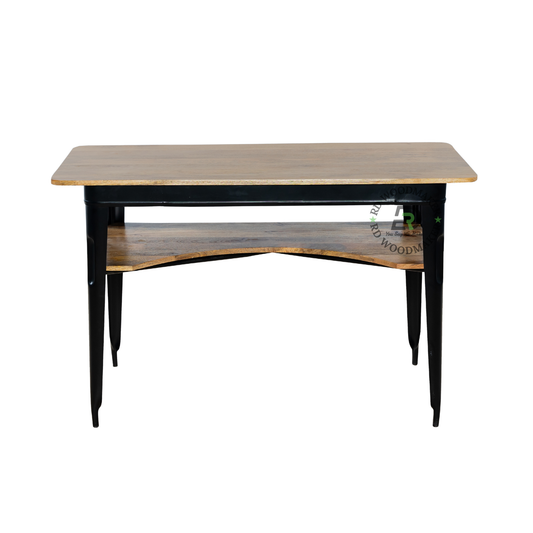 MODERN INDUSTRIAL WOOD & METAL CONSOLE TABLE WITH OPEN SHELF