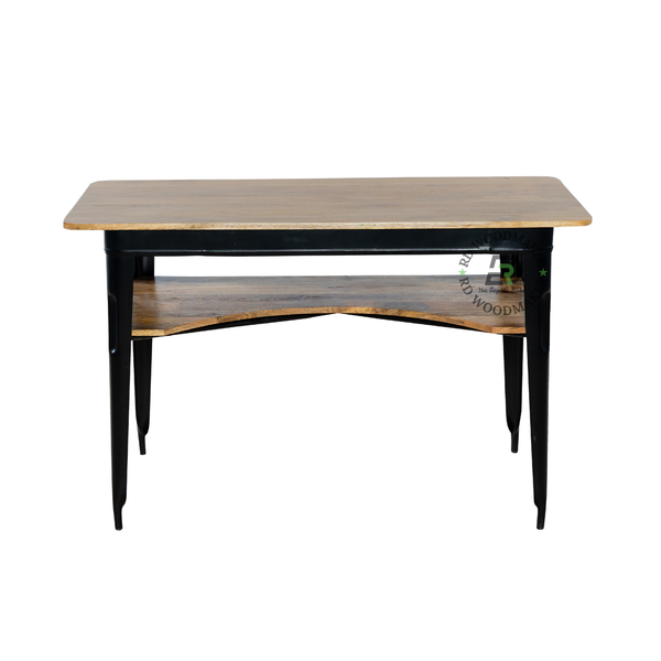 MODERN INDUSTRIAL WOOD & METAL CONSOLE TABLE WITH OPEN SHELF