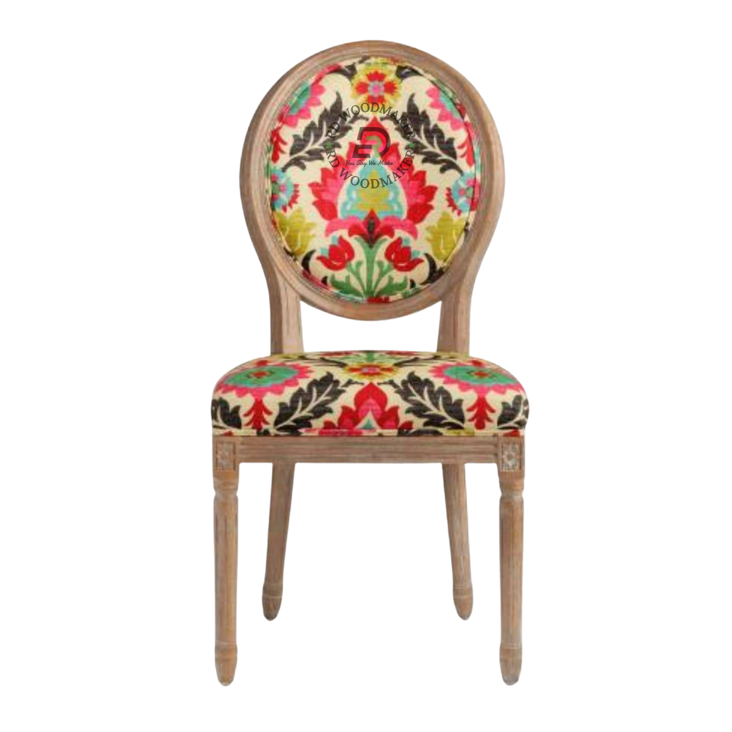 PREMIUM FLORAL UPHOLSTERED OVAL BACK DINING CHAIR WITH CARVED WOODEN FRAME