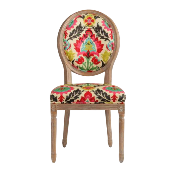 PREMIUM FLORAL UPHOLSTERED OVAL BACK DINING CHAIR WITH CARVED WOODEN FRAME