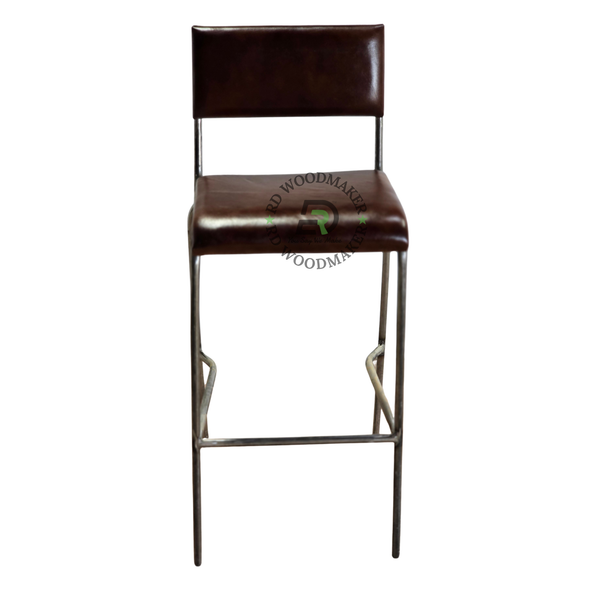 VINTAGE BROWN LEATHERETTE METAL BAR CHAIR
