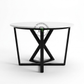 MODERN ROUND WHITE DINING TABLE WITH GEOMETRIC BLACK METAL FRAME