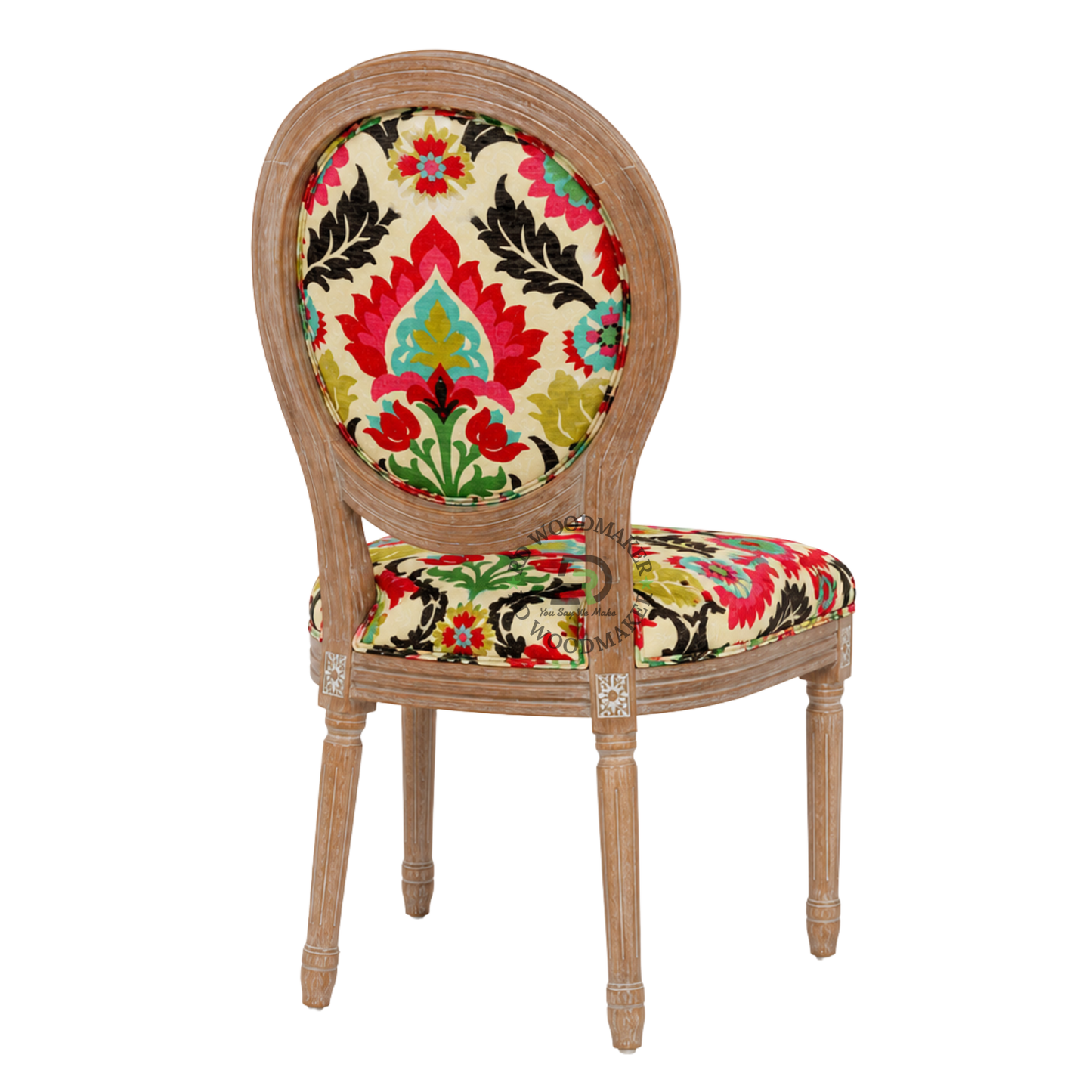 PREMIUM FLORAL UPHOLSTERED OVAL BACK DINING CHAIR WITH CARVED WOODEN FRAME