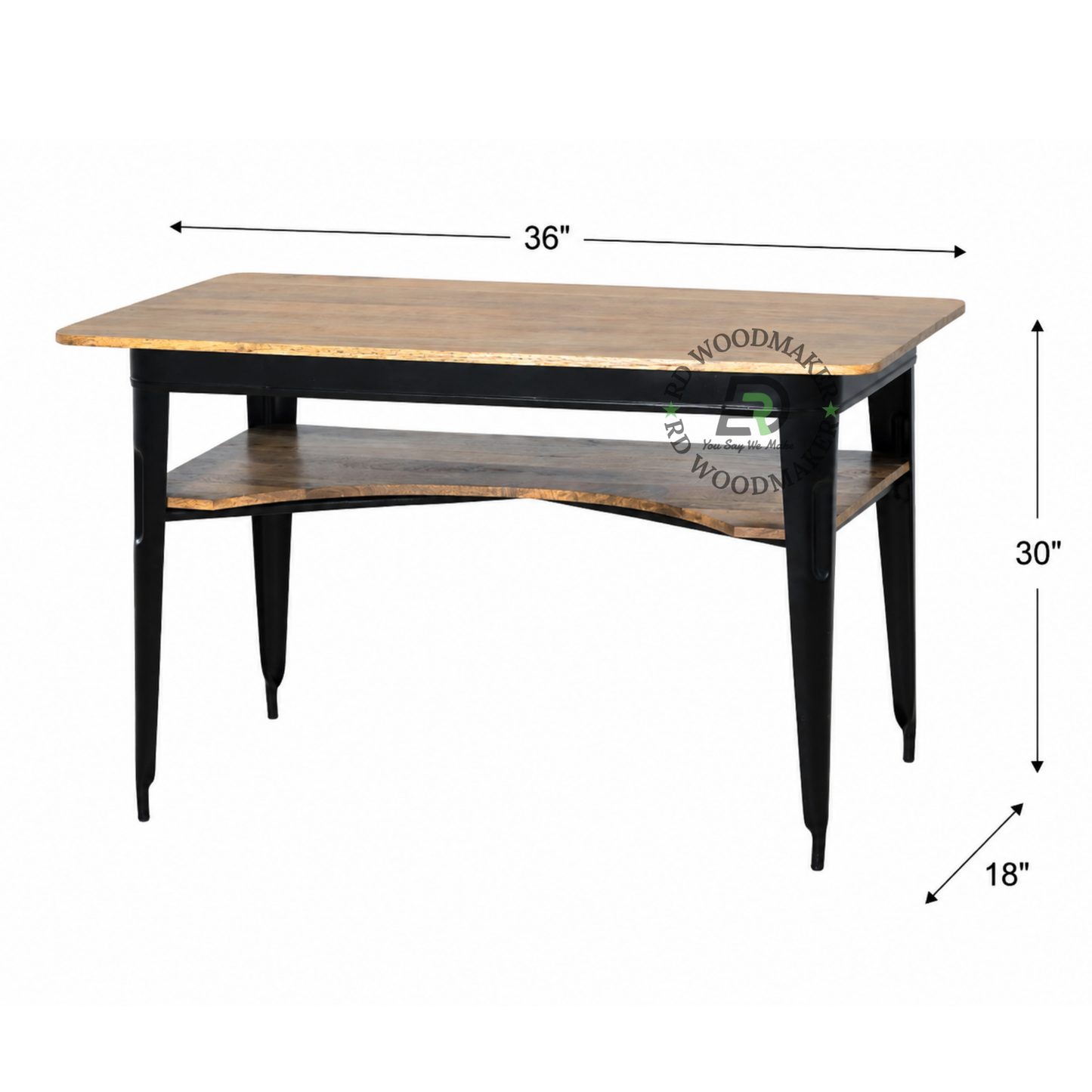 MODERN INDUSTRIAL WOOD & METAL CONSOLE TABLE WITH OPEN SHELF