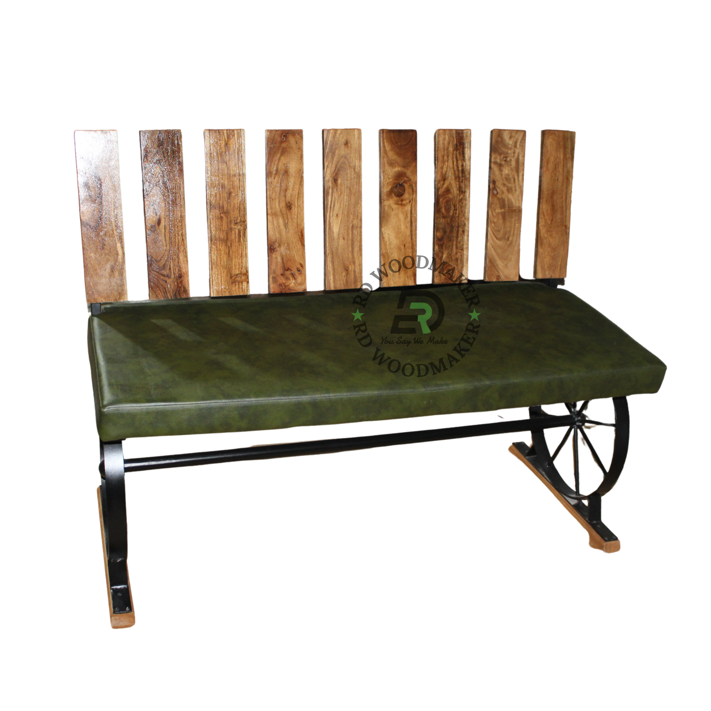 INDUSTRIAL OLIVE GREEN UPHOLSTERED CORNER SOFA SET WITH WOODEN SLAT BACKREST
