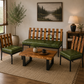 INDUSTRIAL OLIVE GREEN UPHOLSTERED CORNER SOFA SET WITH WOODEN SLAT BACKREST