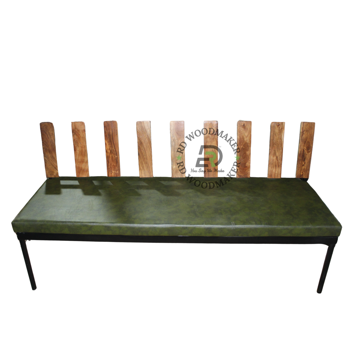 INDUSTRIAL OLIVE GREEN UPHOLSTERED CORNER SOFA SET WITH WOODEN SLAT BACKREST