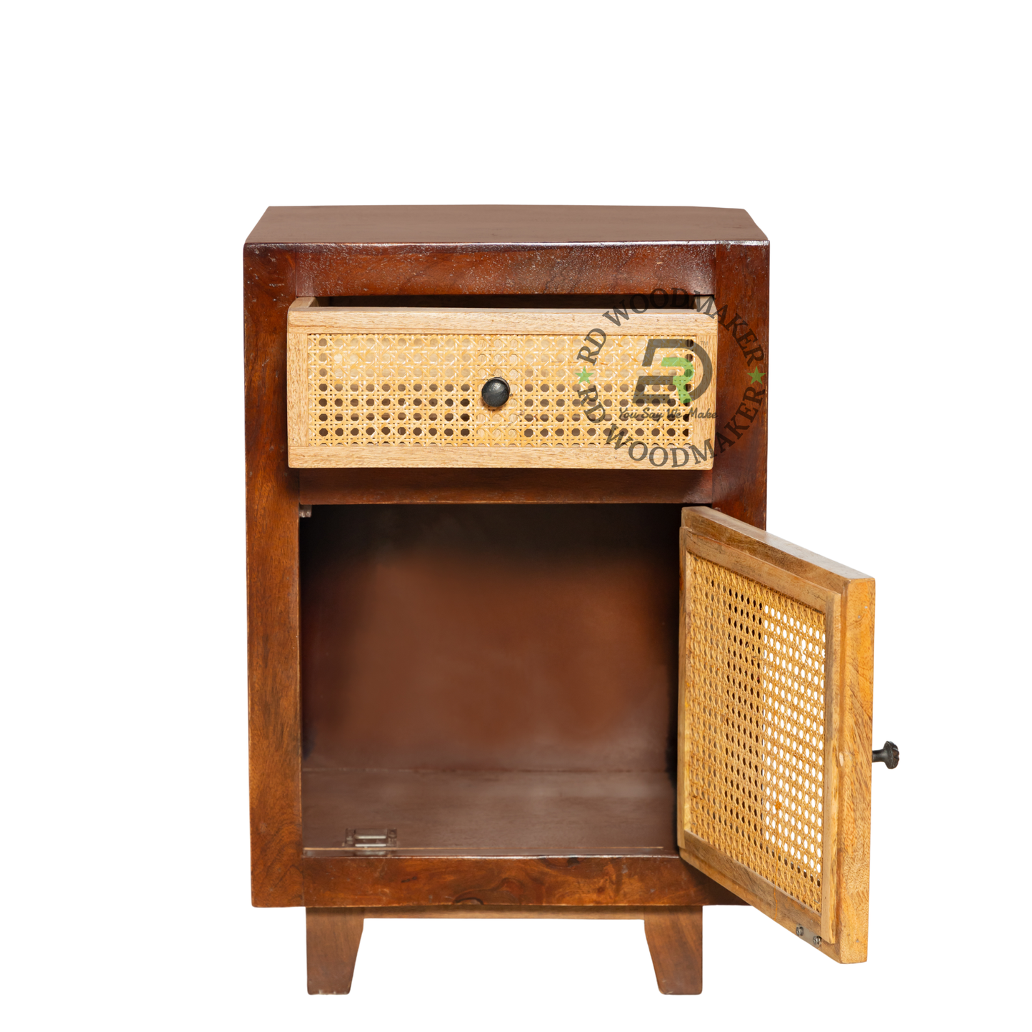 MODERN CANE WOOD BEDSIDE TABLE