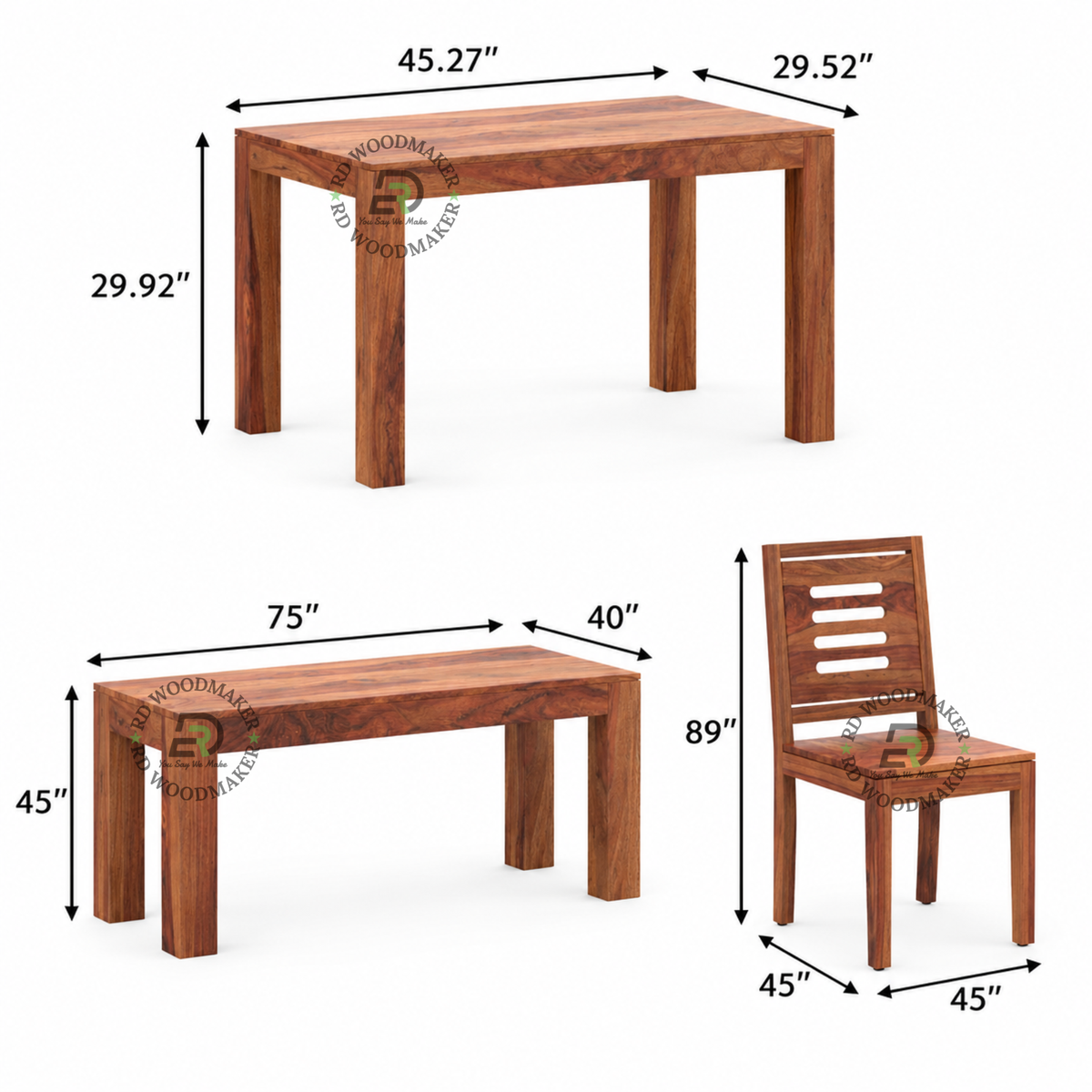 RUSTIC SOLID WOOD DINING TABLE & CLASSIC CHAIR SET