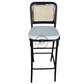 BLACK METAL CANE BACK BAR CHAIR WITH WHITE CUSHION