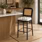BLACK METAL CANE BACK BAR CHAIR WITH WHITE CUSHION