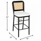 BLACK METAL CANE BACK BAR CHAIR WITH WHITE CUSHION