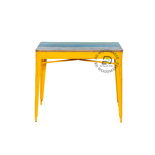MODERN INDUSTRIAL WOODEN TOP DINING TABLE – YELLOW METAL BASE