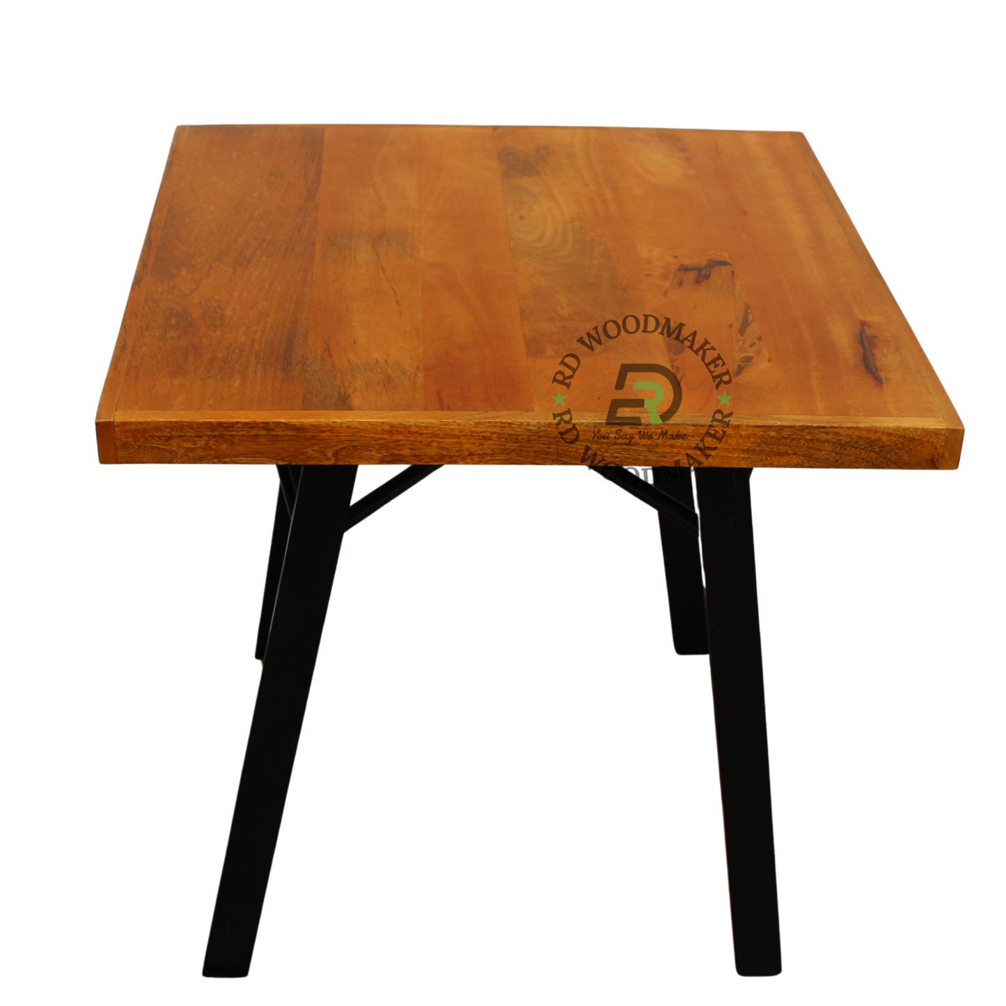 INDUSTRIAL SQUARE WOODEN DINING TABLE WITH SPLAYED METAL LEGS