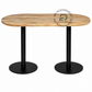 OVAL WOODEN DINING TABLE WITH TWIN ROUND METAL PEDESTSTAL BASE