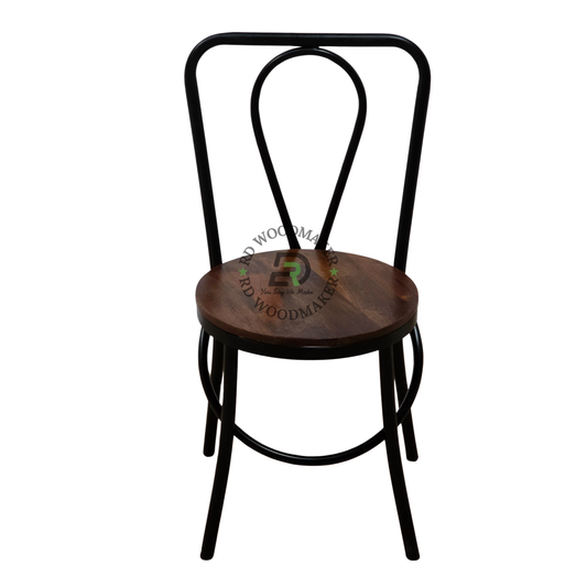 INDUSTRIAL LOOP BACK WOODEN SEAT METAL DINING CHAIR