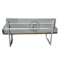 MODERN CREAM RIBBED UPHOLSTERED ARMLESS SOFA WITH WOODEN BASE