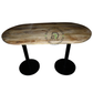 OVAL WOODEN DINING TABLE WITH TWIN ROUND METAL PEDESTSTAL BASE