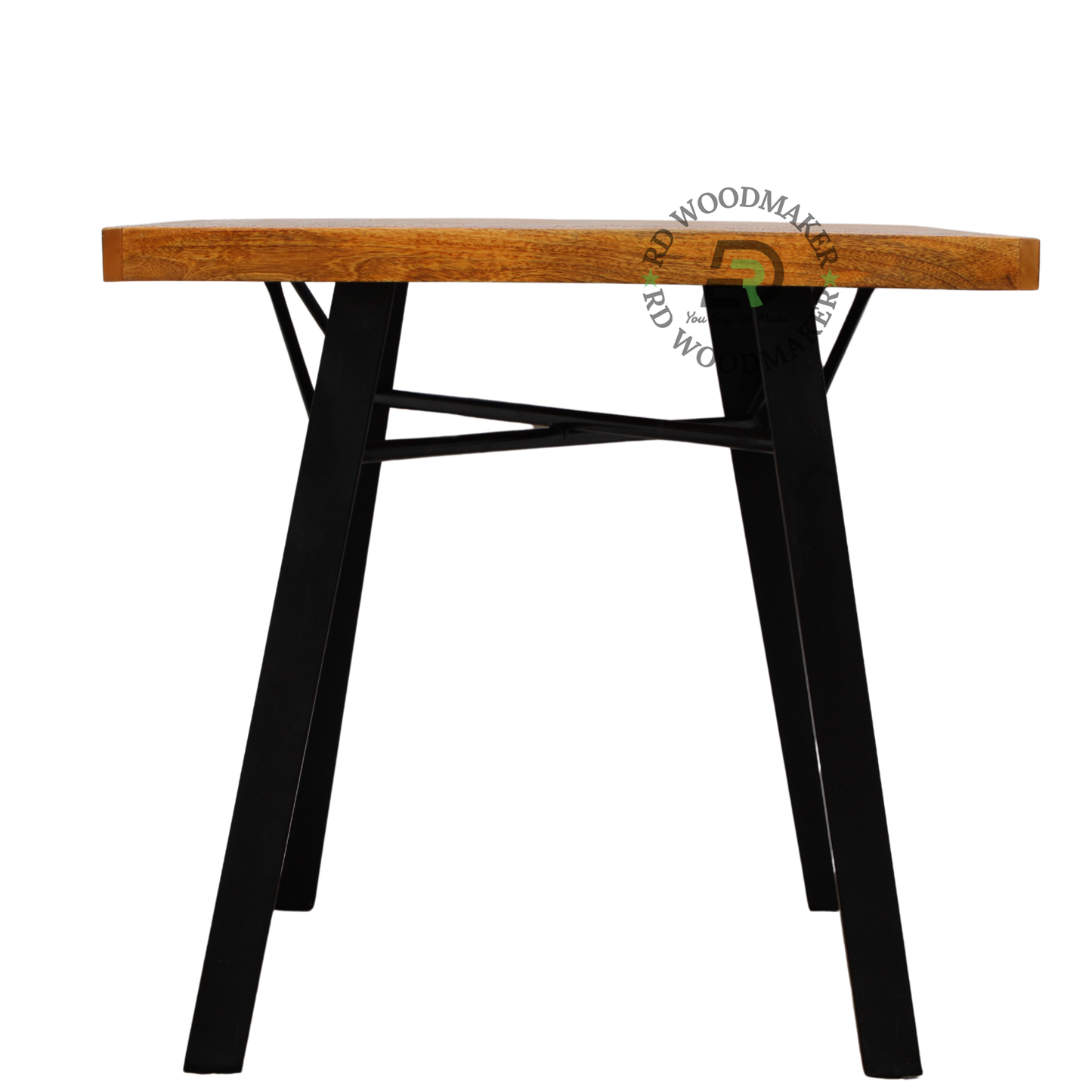 INDUSTRIAL SQUARE WOODEN DINING TABLE WITH SPLAYED METAL LEGS